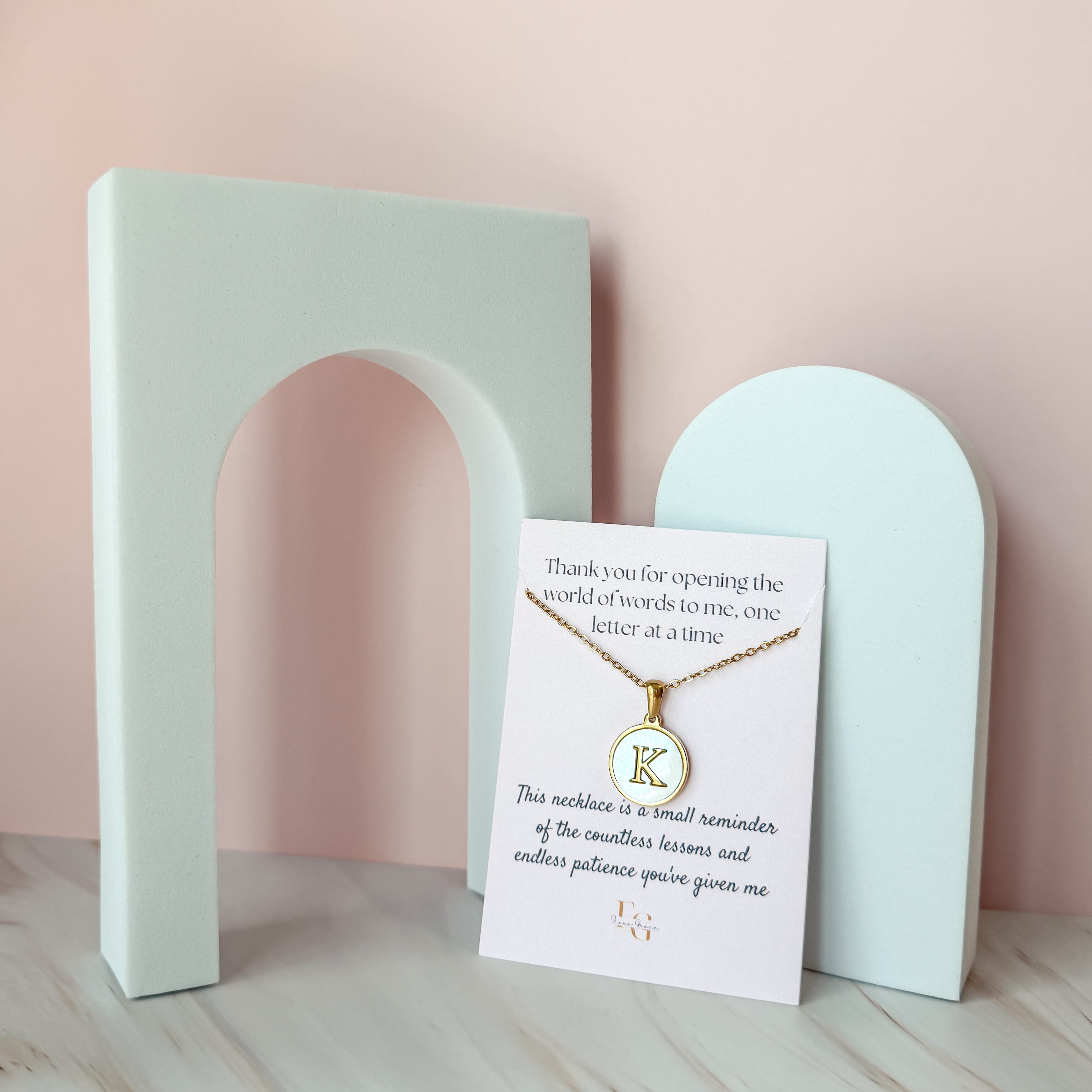 FIONA GRACE Necklaces Personalized Initial Necklace • Gold Mother of Pearl Pendant • Teacher Appreciation Gift -Because some teachers deserve more than a mug.