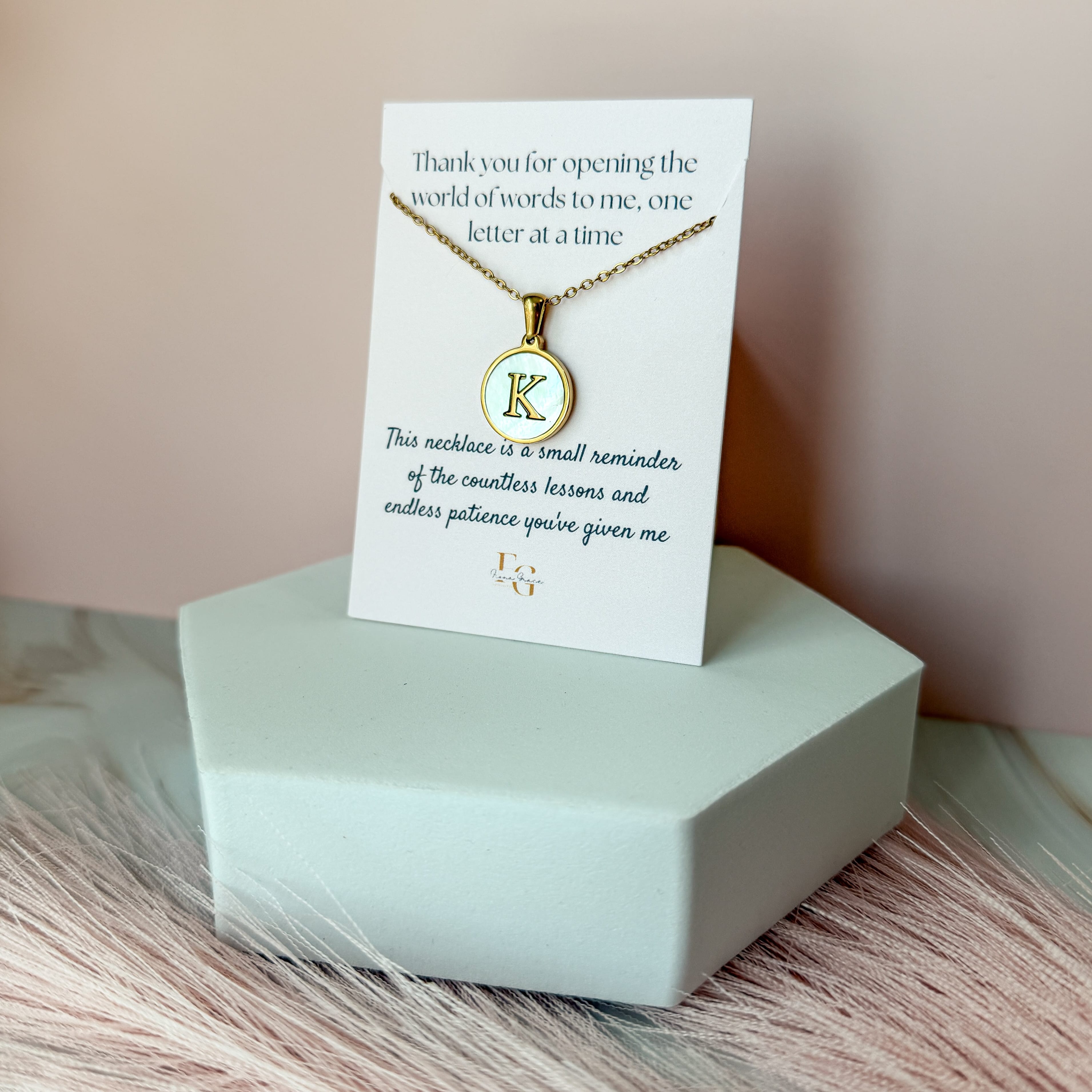 FIONA GRACE Necklaces Personalized Initial Necklace • Gold Mother of Pearl Pendant • Teacher Appreciation Gift -Because some teachers deserve more than a mug.