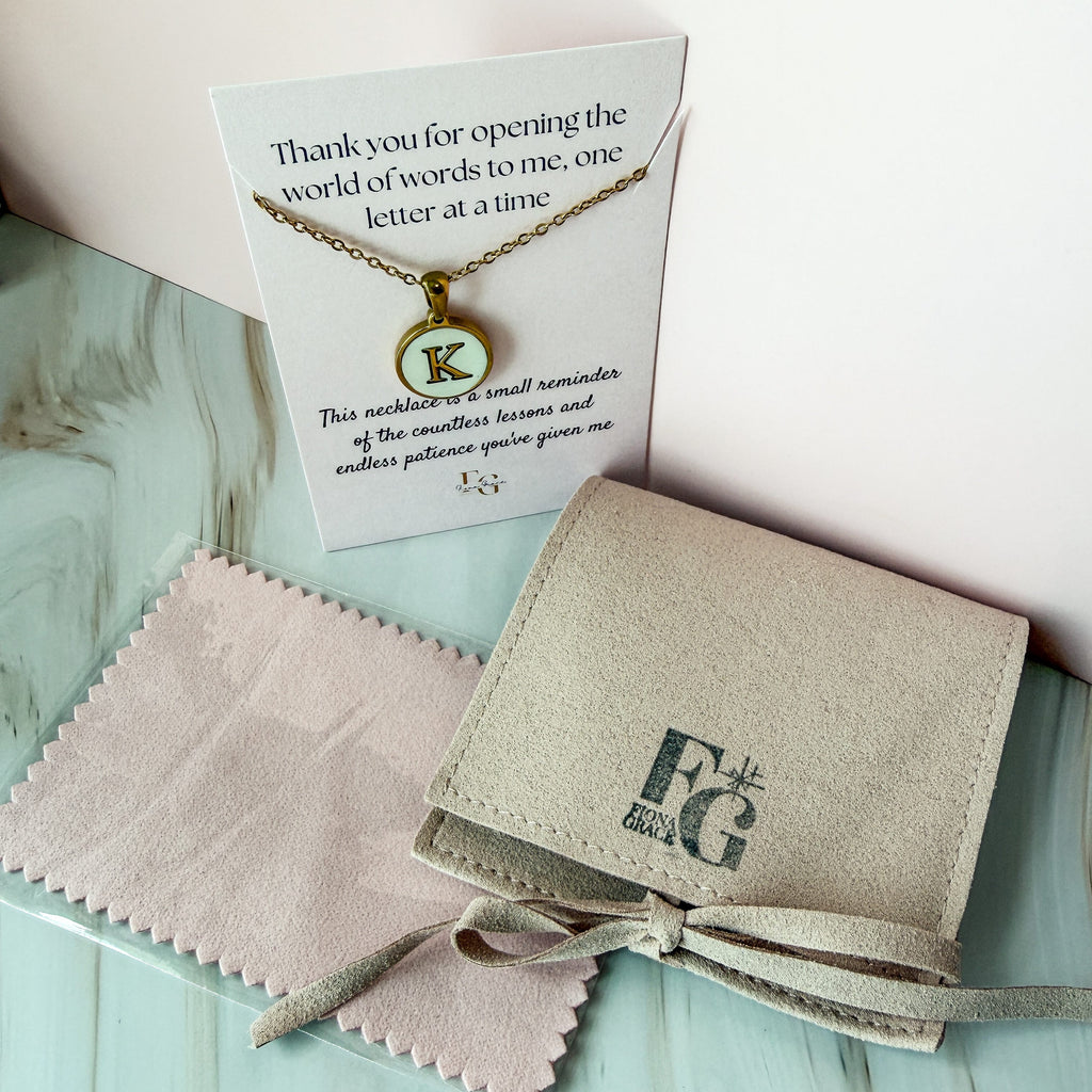 FIONA GRACE Necklaces Personalized Initial Necklace • Gold Mother of Pearl Pendant • Teacher Appreciation Gift -Because some teachers deserve more than a mug.