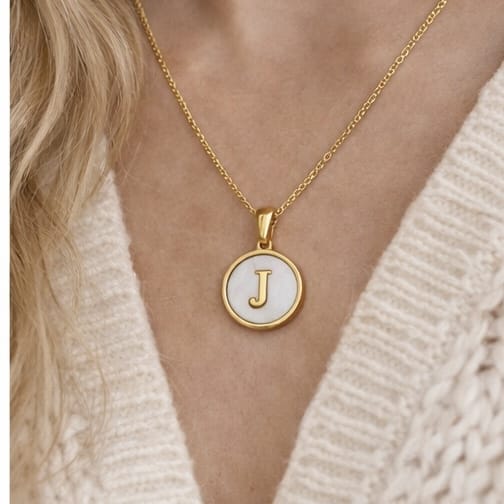 FIONA GRACE Necklaces Personalized Initial Necklace • Gold Mother of Pearl Pendant • Teacher Appreciation Gift -Because some teachers deserve more than a mug.