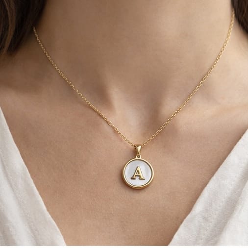 FIONA GRACE Necklaces Personalized Initial Necklace • Gold Mother of Pearl Pendant • Teacher Appreciation Gift -Because some teachers deserve more than a mug.