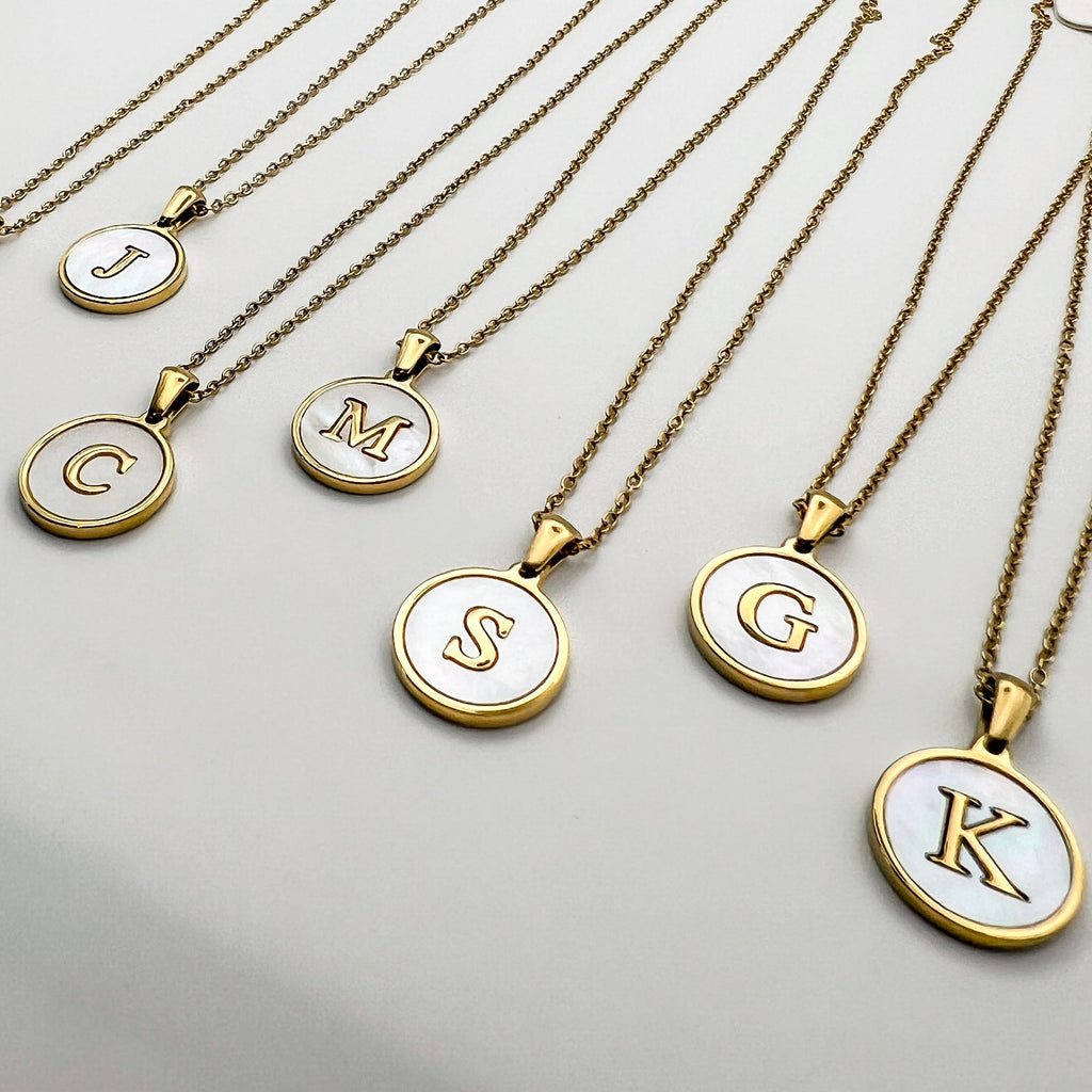 FIONA GRACE Necklaces Personalized Initial Necklace • Gold Mother of Pearl Pendant • Teacher Appreciation Gift -Because some teachers deserve more than a mug.