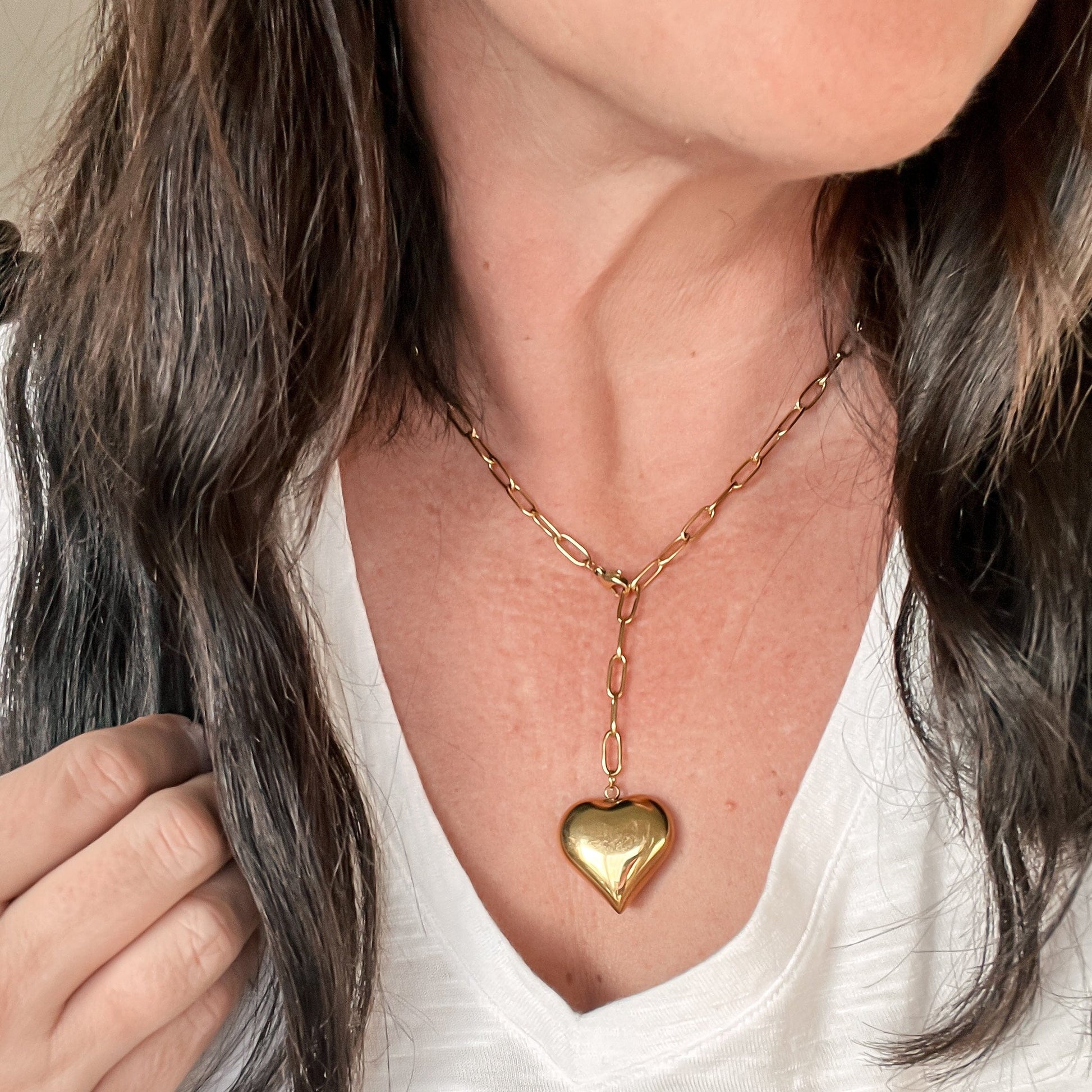 FIONA GRACE Necklaces Puffed Heart Pendant Necklace, 18k Gold