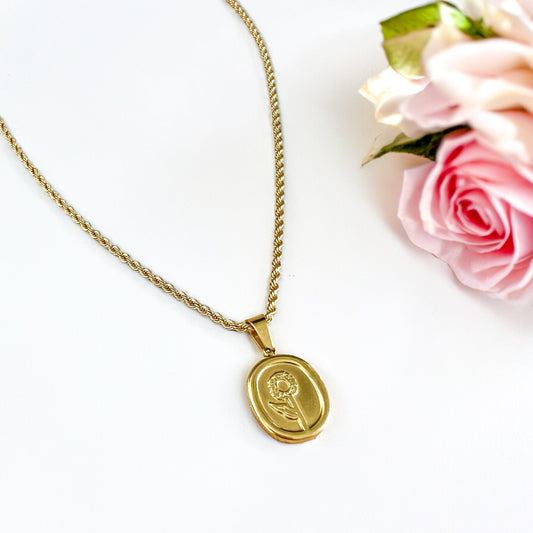 FIONA GRACE Necklaces Rose Medallion Pendant Necklace- Waterproof