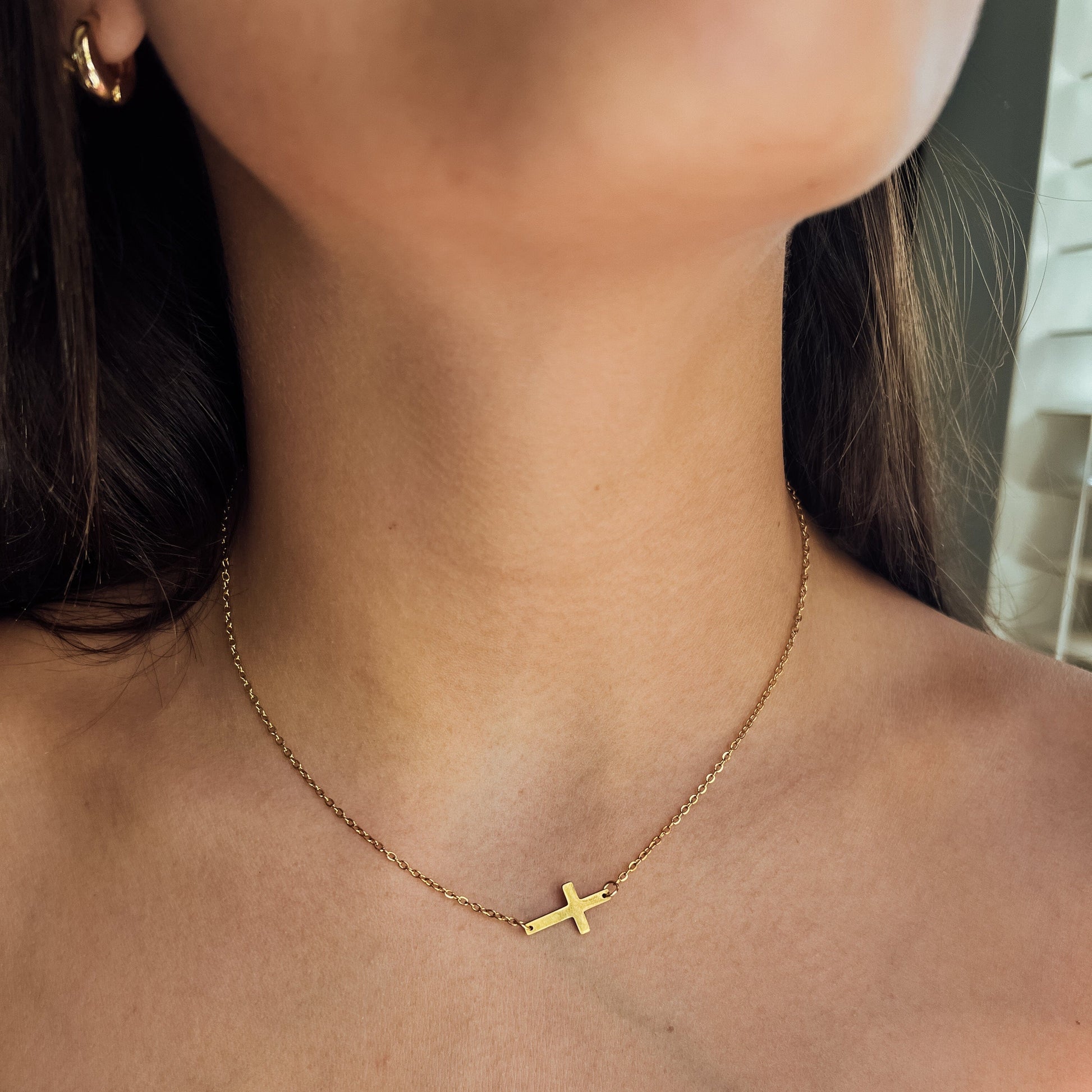 FIONA GRACE Necklaces Sideways Cross Necklace in Gold