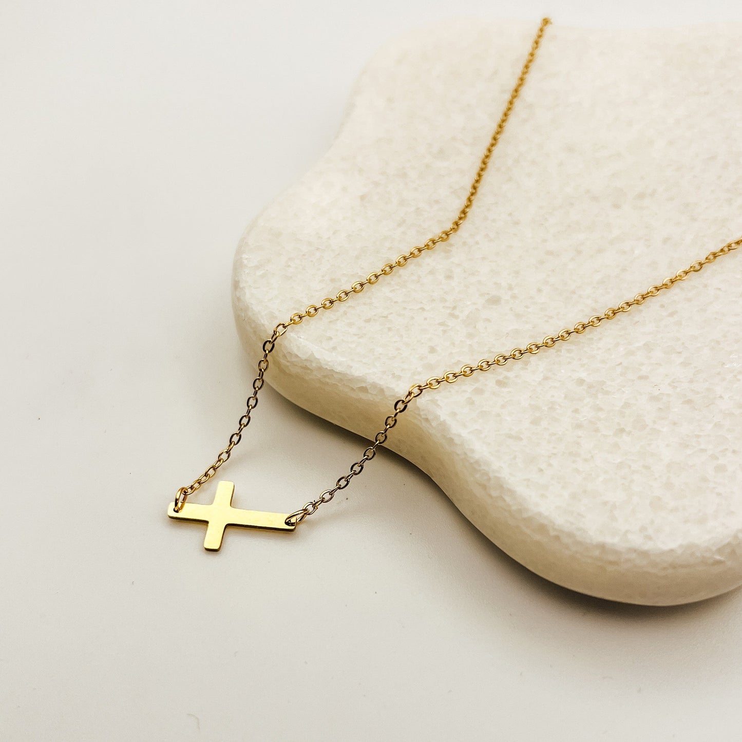 FIONA GRACE Necklaces Sideways Cross Necklace in Gold