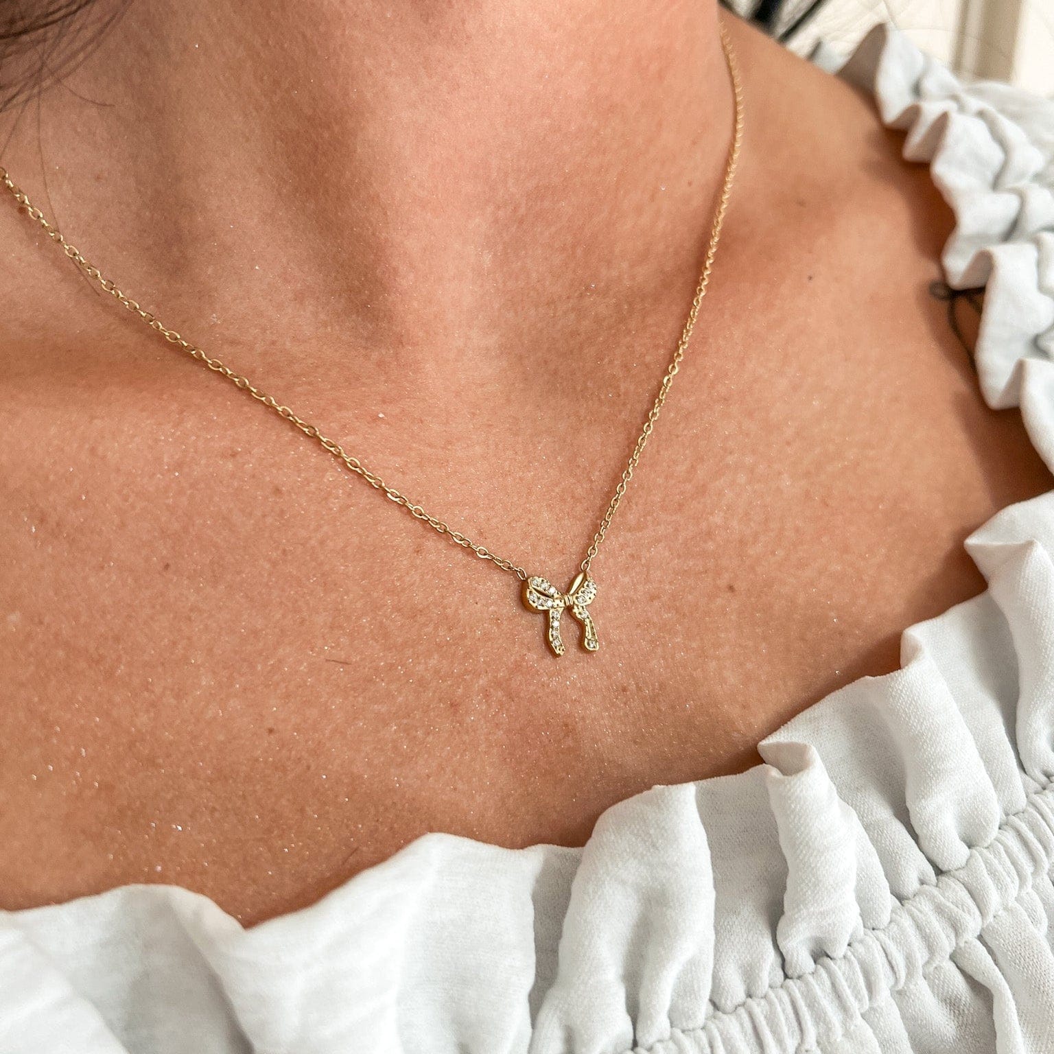FIONA GRACE Necklaces Small Gold Bow Necklace – Dainty Waterproof Everyday Necklace