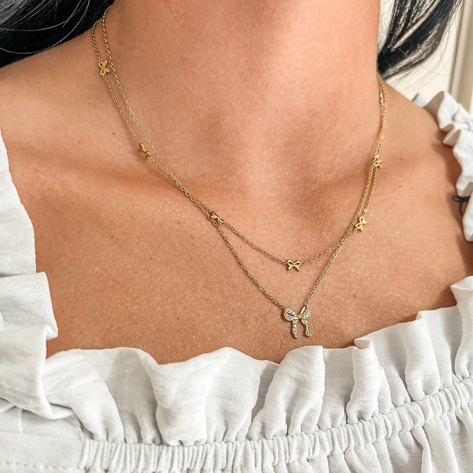 FIONA GRACE Necklaces Small Gold Bow Necklace – Dainty Waterproof Everyday Necklace
