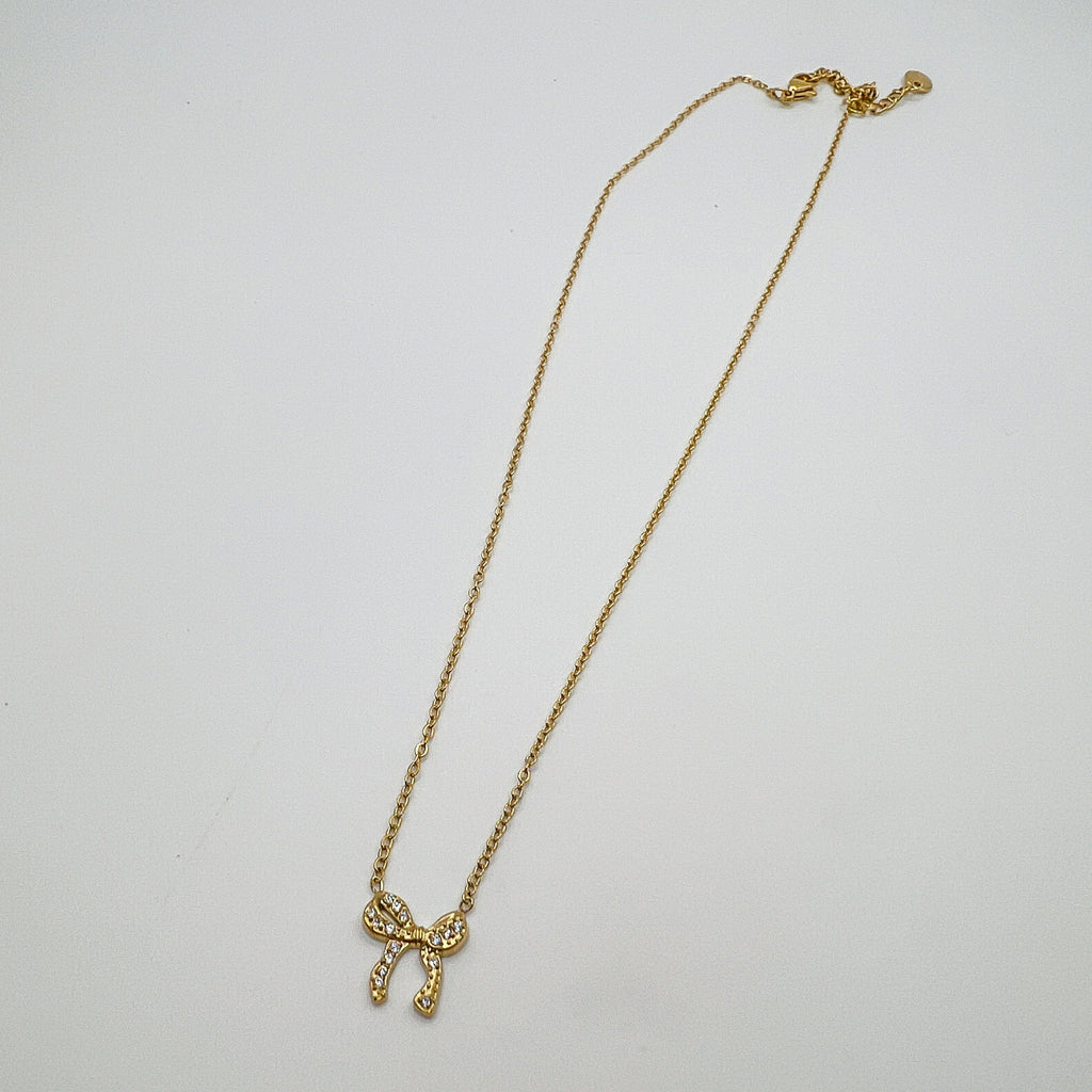 FIONA GRACE Necklaces Small Gold Bow Necklace – Dainty Waterproof Everyday Necklace