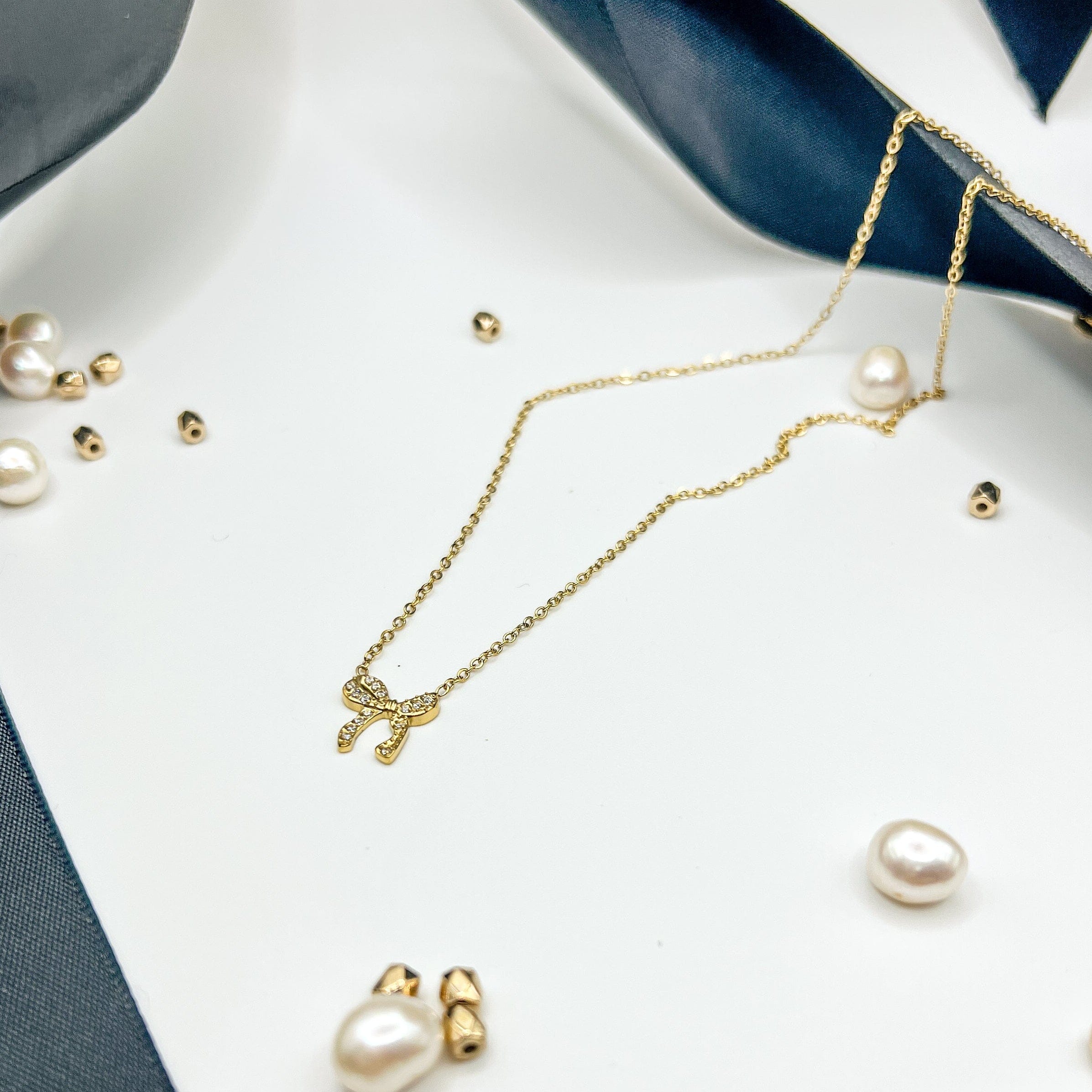 FIONA GRACE Necklaces Small Gold Bow Necklace – Dainty Waterproof Everyday Necklace