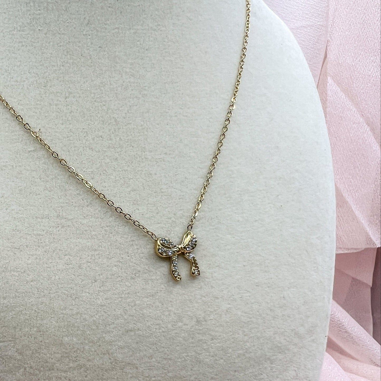 FIONA GRACE Necklaces Small Gold Bow Necklace – Dainty Waterproof Everyday Necklace