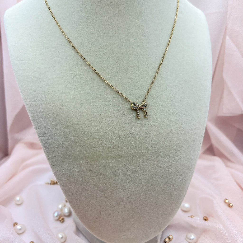 FIONA GRACE Necklaces Small Gold Bow Necklace – Dainty Waterproof Everyday Necklace