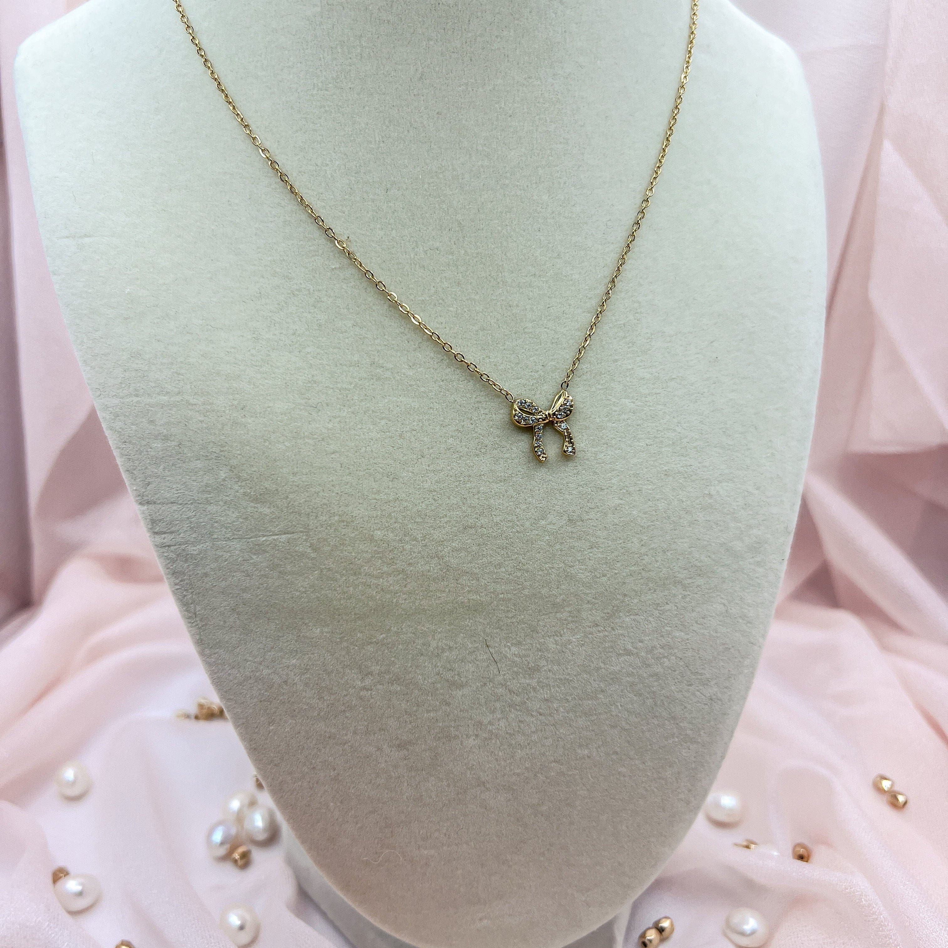 FIONA GRACE Necklaces Small Gold Bow Necklace – Dainty Waterproof Everyday Necklace