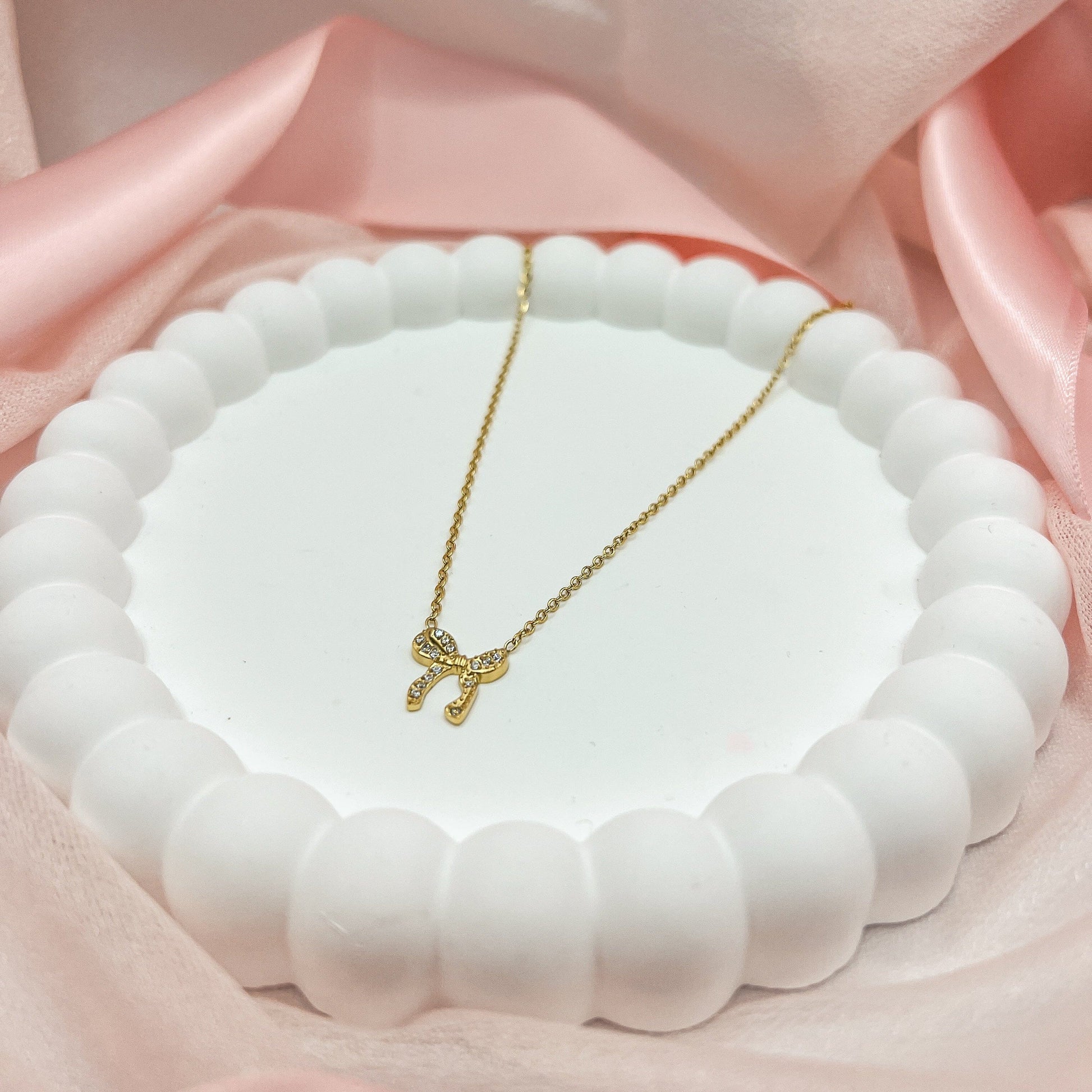 FIONA GRACE Necklaces Small Gold Bow Necklace – Dainty Waterproof Everyday Necklace