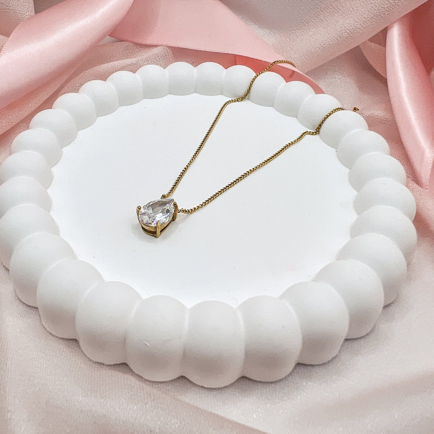 FIONA GRACE Necklaces Teardrop CZ Necklace – Gold Waterproof Solitaire Pendant Necklace