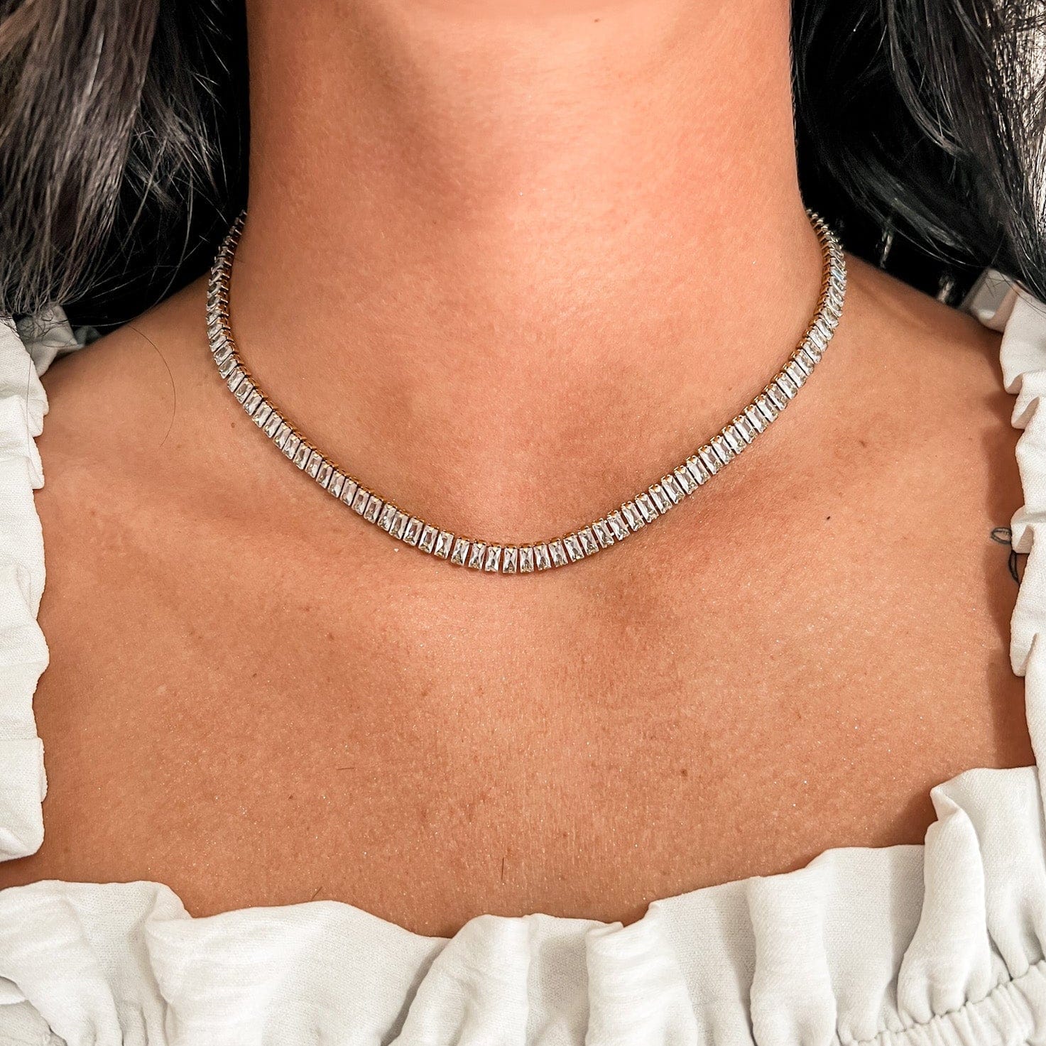 FIONA GRACE Necklaces Tennis Baguette Necklace – Gold Waterproof CZ Statement Necklace