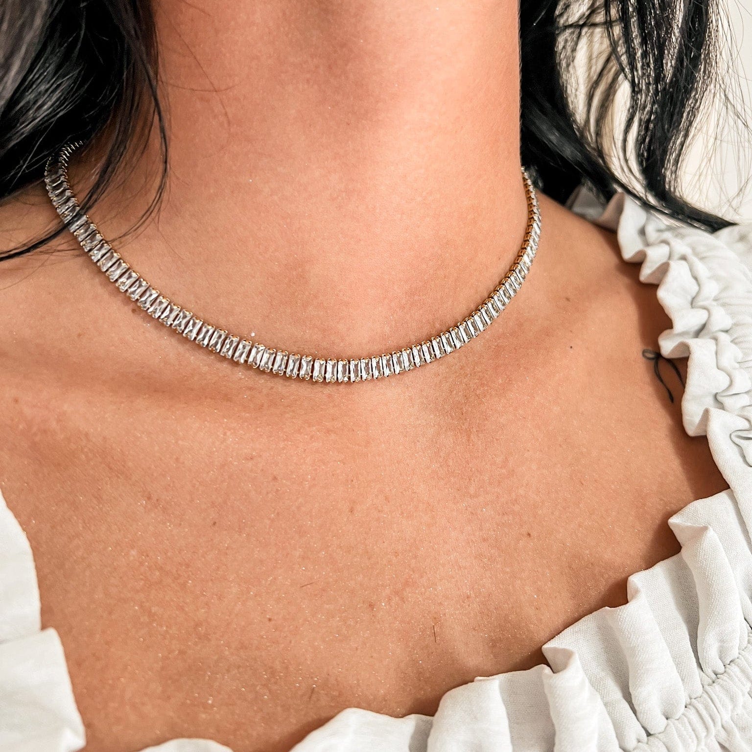 FIONA GRACE Necklaces Tennis Baguette Necklace – Gold Waterproof CZ Statement Necklace