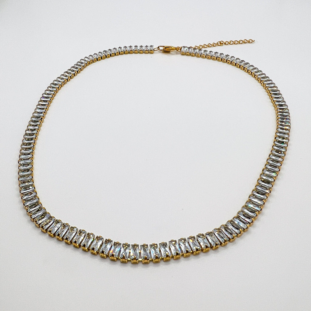 FIONA GRACE Necklaces Tennis Baguette Necklace – Gold Waterproof CZ Statement Necklace