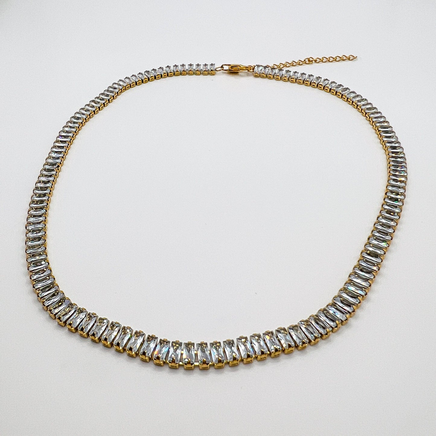 FIONA GRACE Necklaces Tennis Baguette Necklace – Gold Waterproof CZ Statement Necklace