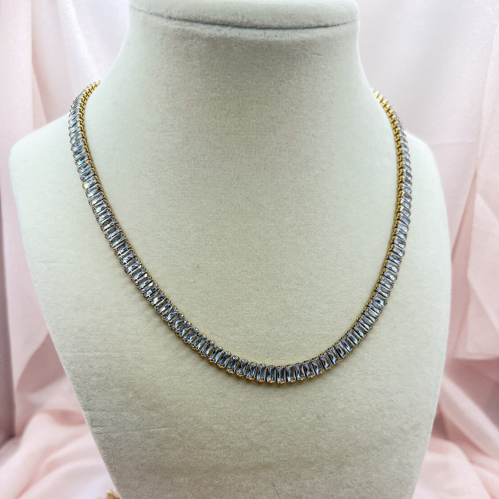FIONA GRACE Necklaces Tennis Baguette Necklace – Gold Waterproof CZ Statement Necklace