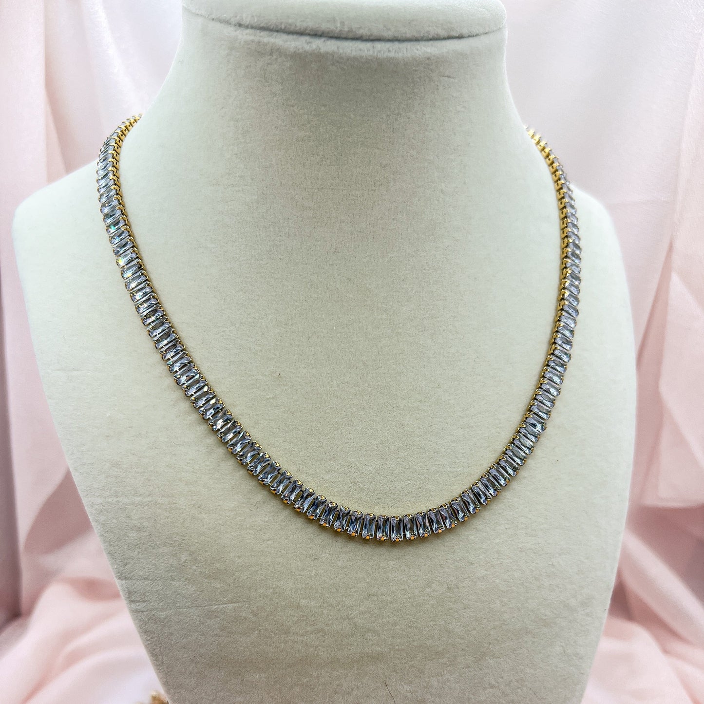 FIONA GRACE Necklaces Tennis Baguette Necklace – Gold Waterproof CZ Statement Necklace