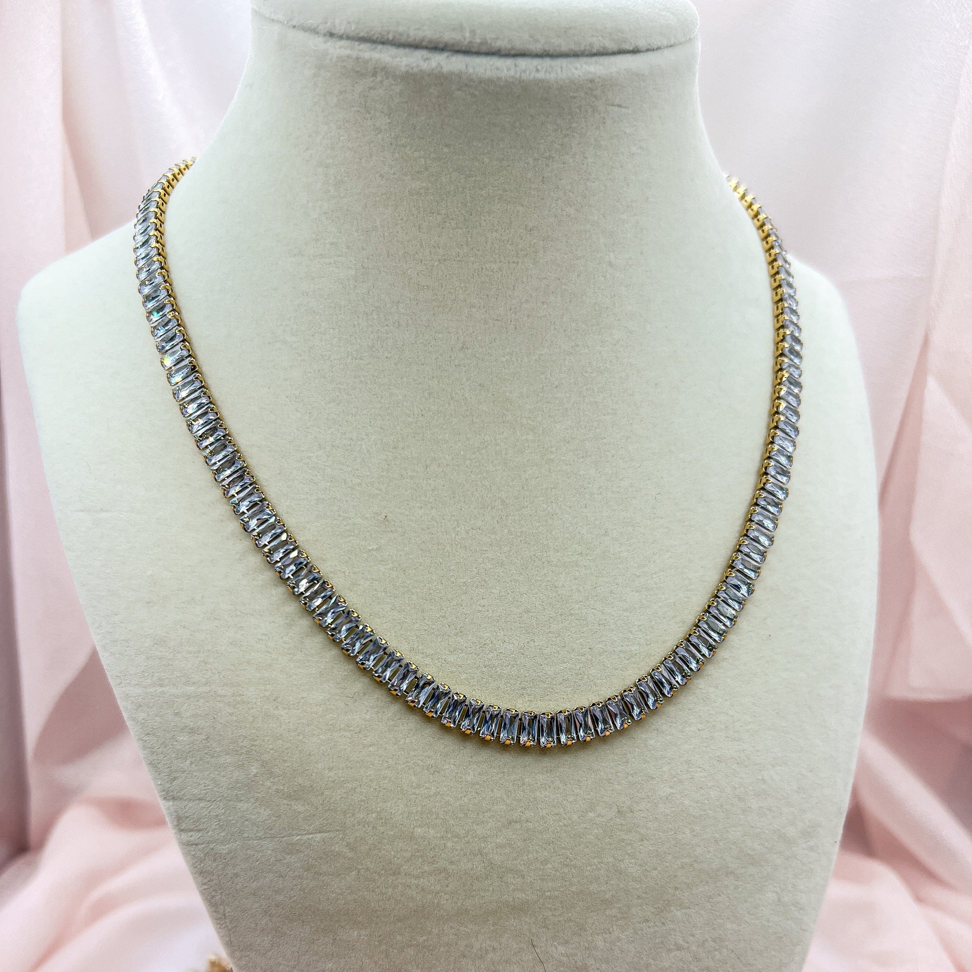 FIONA GRACE Necklaces Tennis Baguette Necklace – Gold Waterproof CZ Statement Necklace