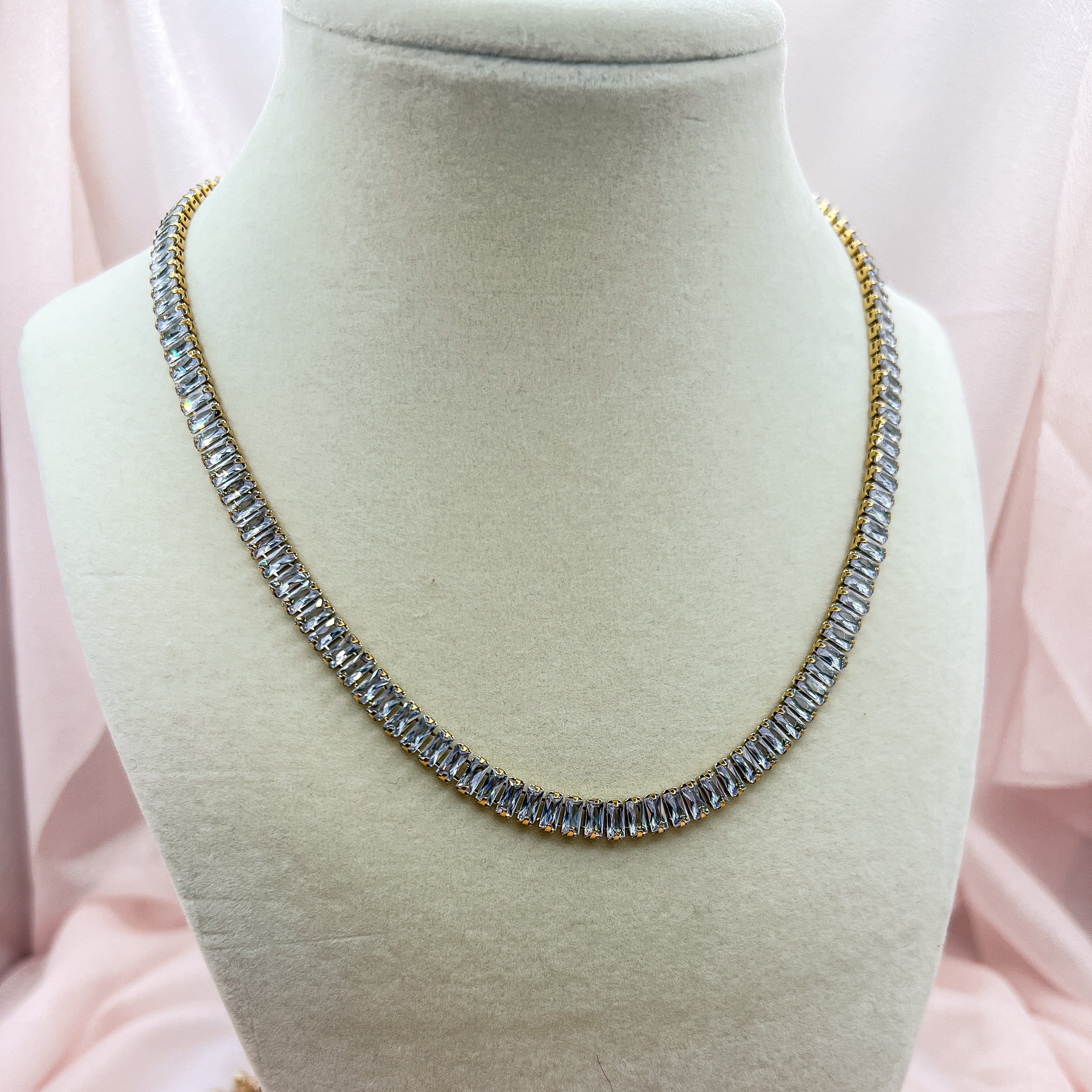 FIONA GRACE Necklaces Tennis Baguette Necklace – Gold Waterproof CZ Statement Necklace