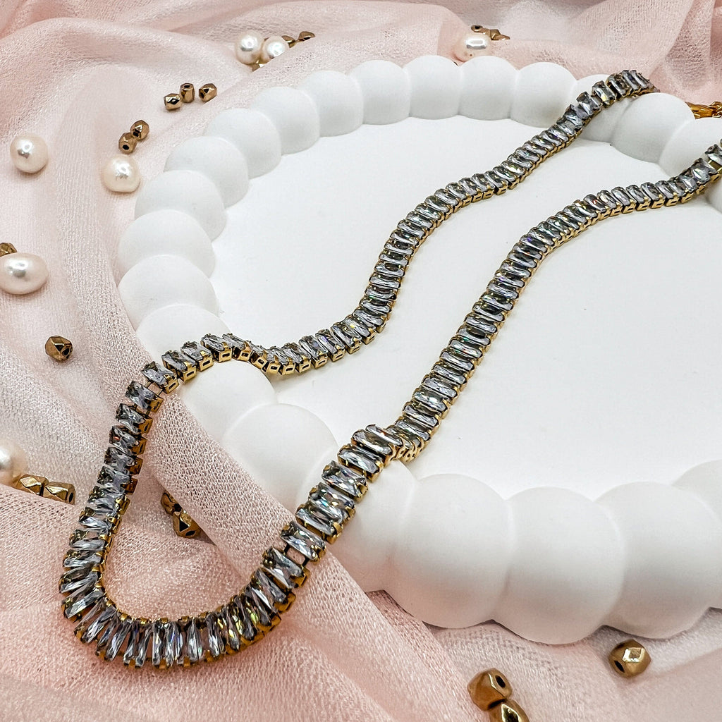 FIONA GRACE Necklaces Tennis Baguette Necklace – Gold Waterproof CZ Statement Necklace