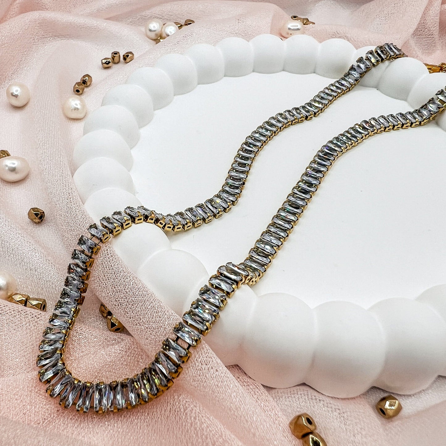 FIONA GRACE Necklaces Tennis Baguette Necklace – Gold Waterproof CZ Statement Necklace