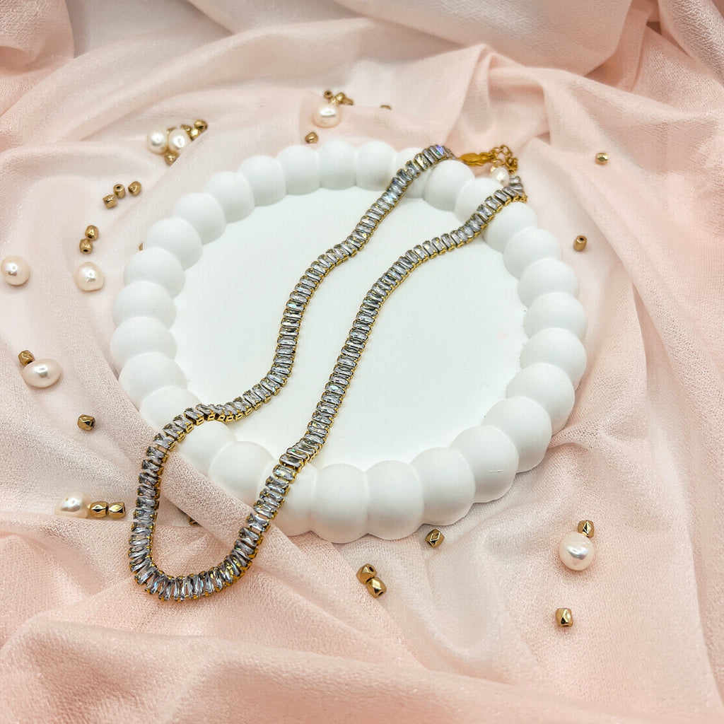 FIONA GRACE Necklaces Tennis Baguette Necklace – Gold Waterproof CZ Statement Necklace