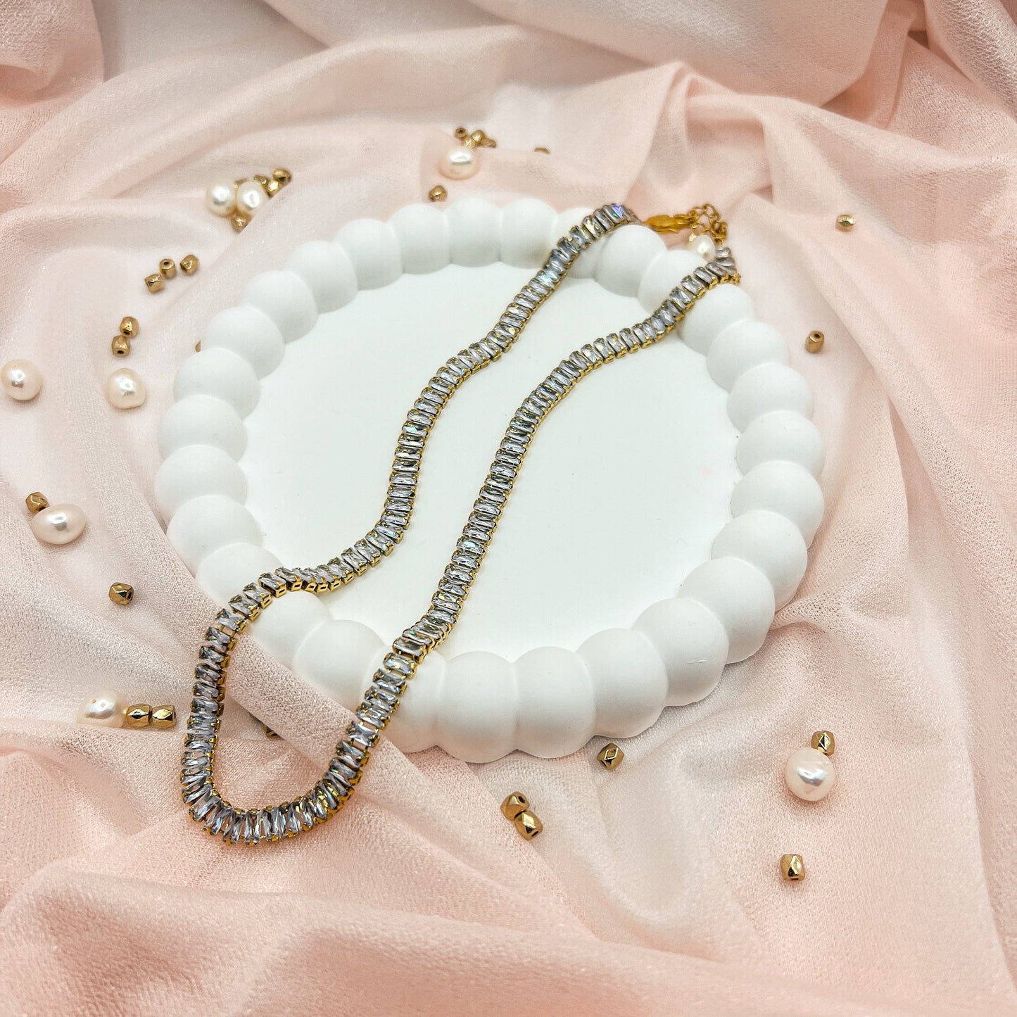 FIONA GRACE Necklaces Tennis Baguette Necklace – Gold Waterproof CZ Statement Necklace