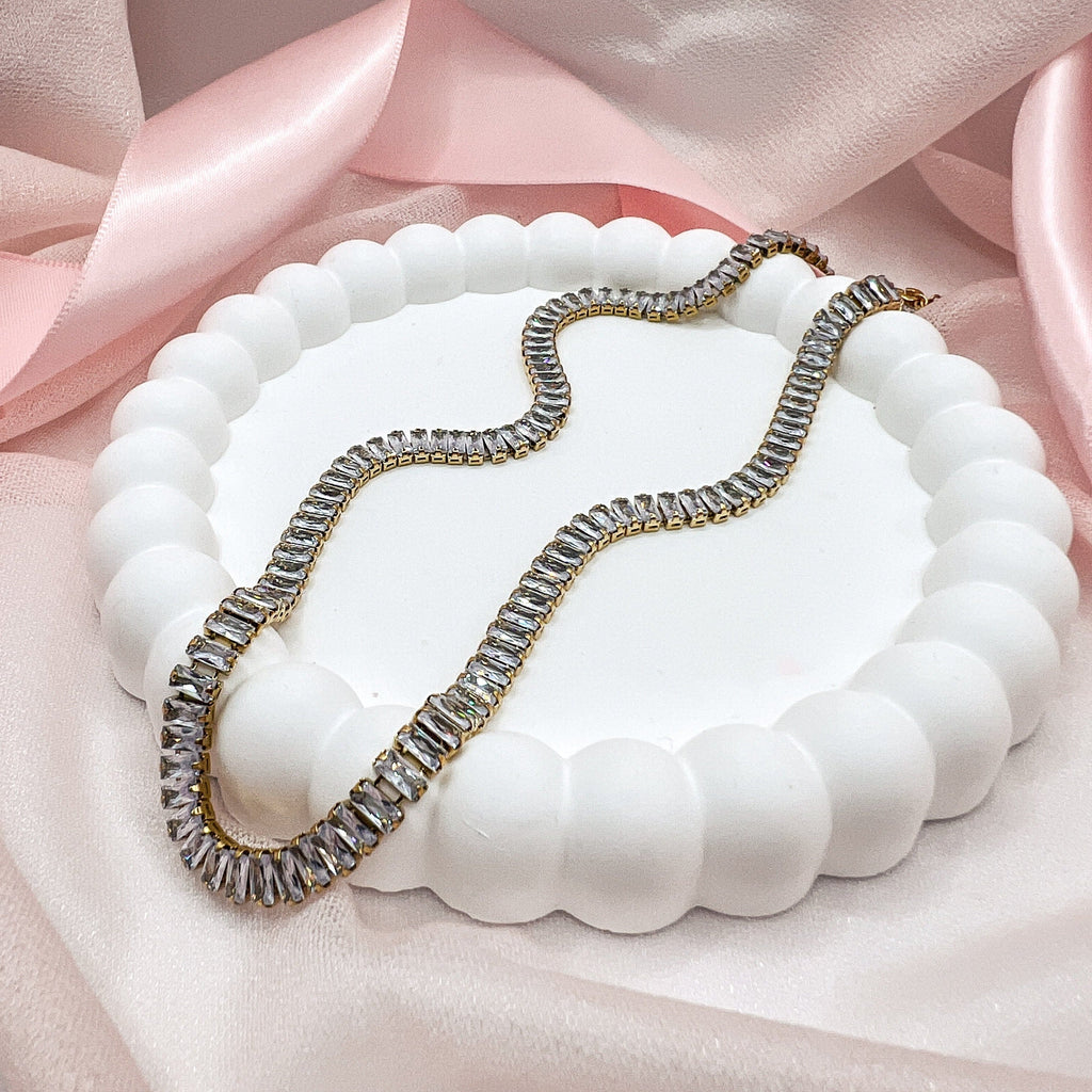 FIONA GRACE Necklaces Tennis Baguette Necklace – Gold Waterproof CZ Statement Necklace