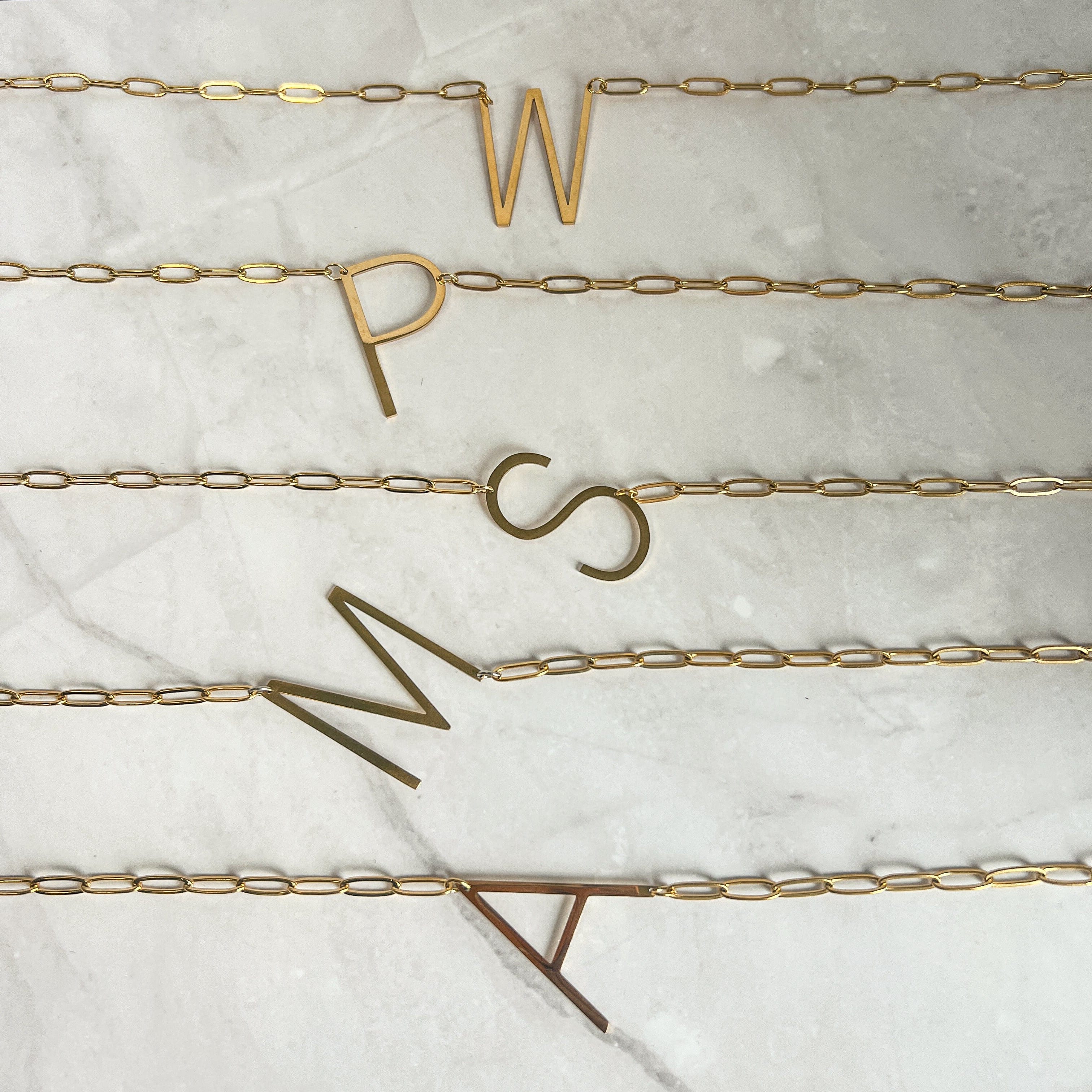 FIONA GRACE Necklaces The Sideways Initial Necklace – Waterproof 18K Gold