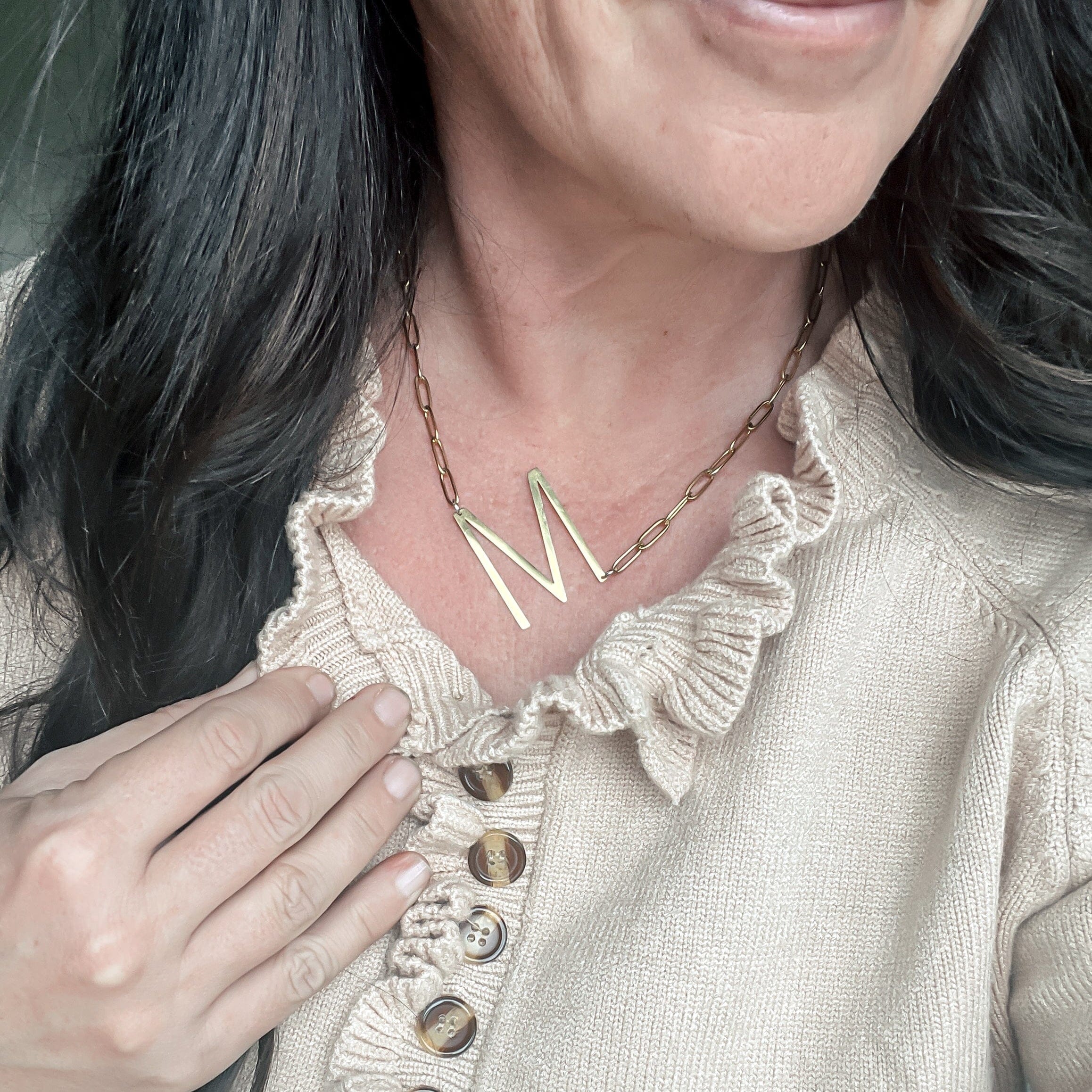 FIONA GRACE Necklaces The Sideways Initial Necklace – Waterproof 18K Gold