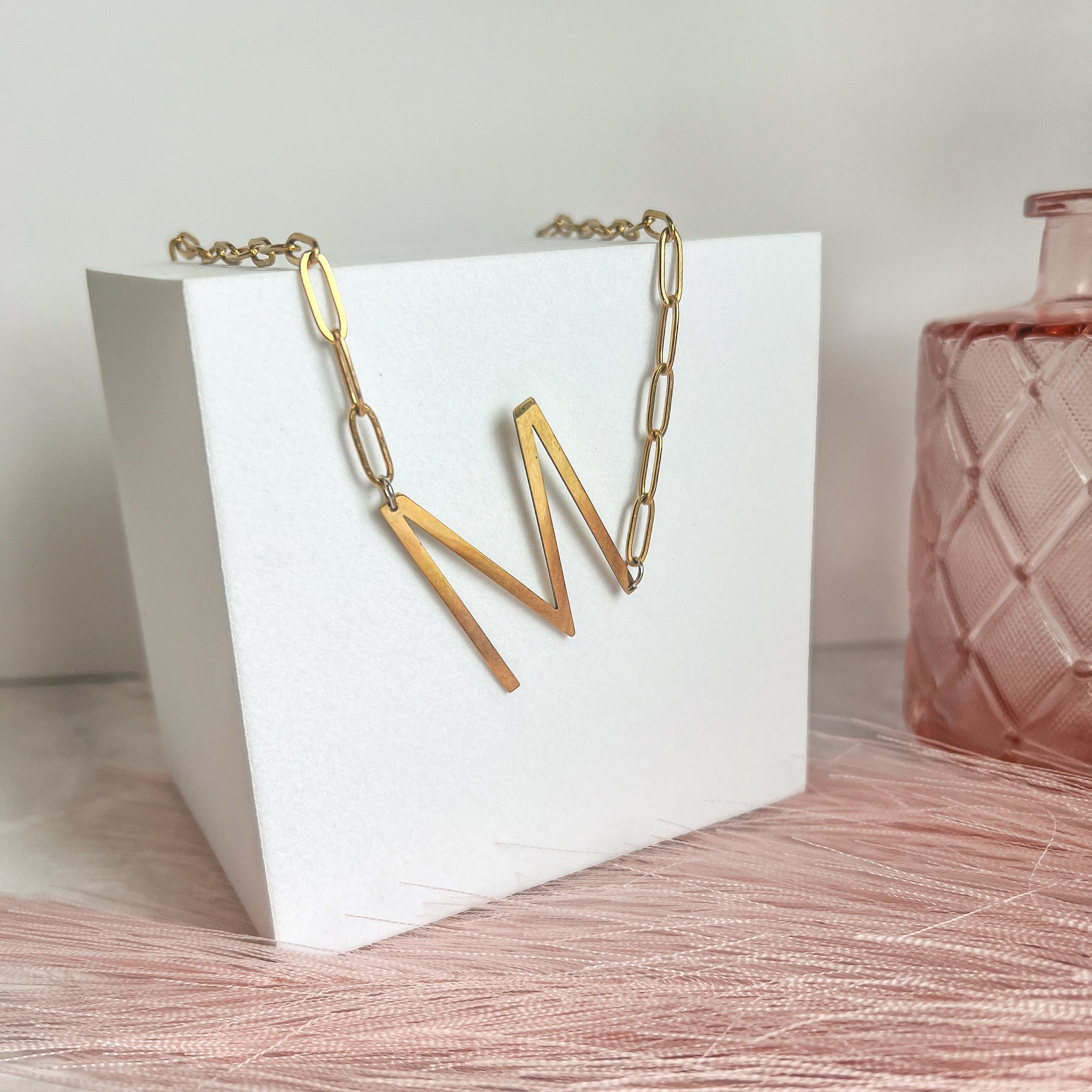 FIONA GRACE Necklaces The Sideways Initial Necklace – Waterproof 18K Gold