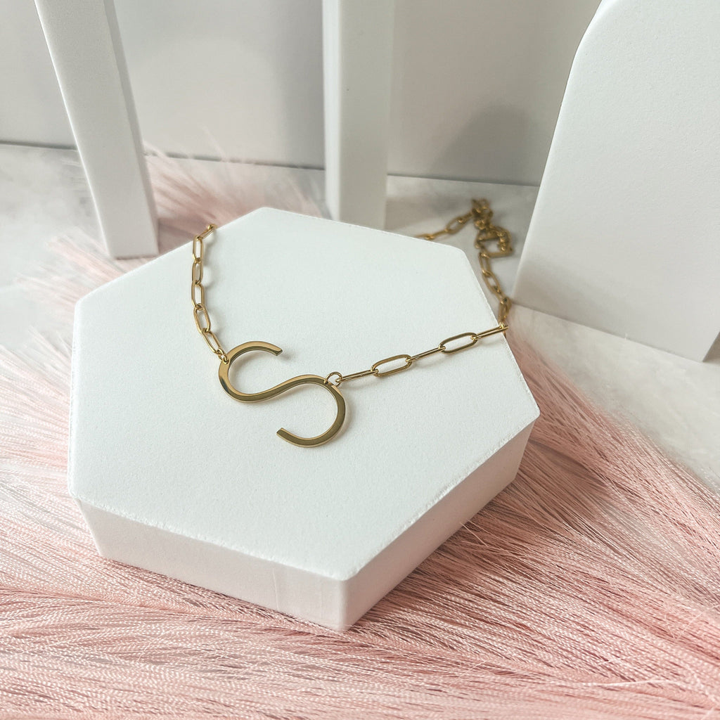 FIONA GRACE Necklaces The Sideways Initial Necklace – Waterproof 18K Gold