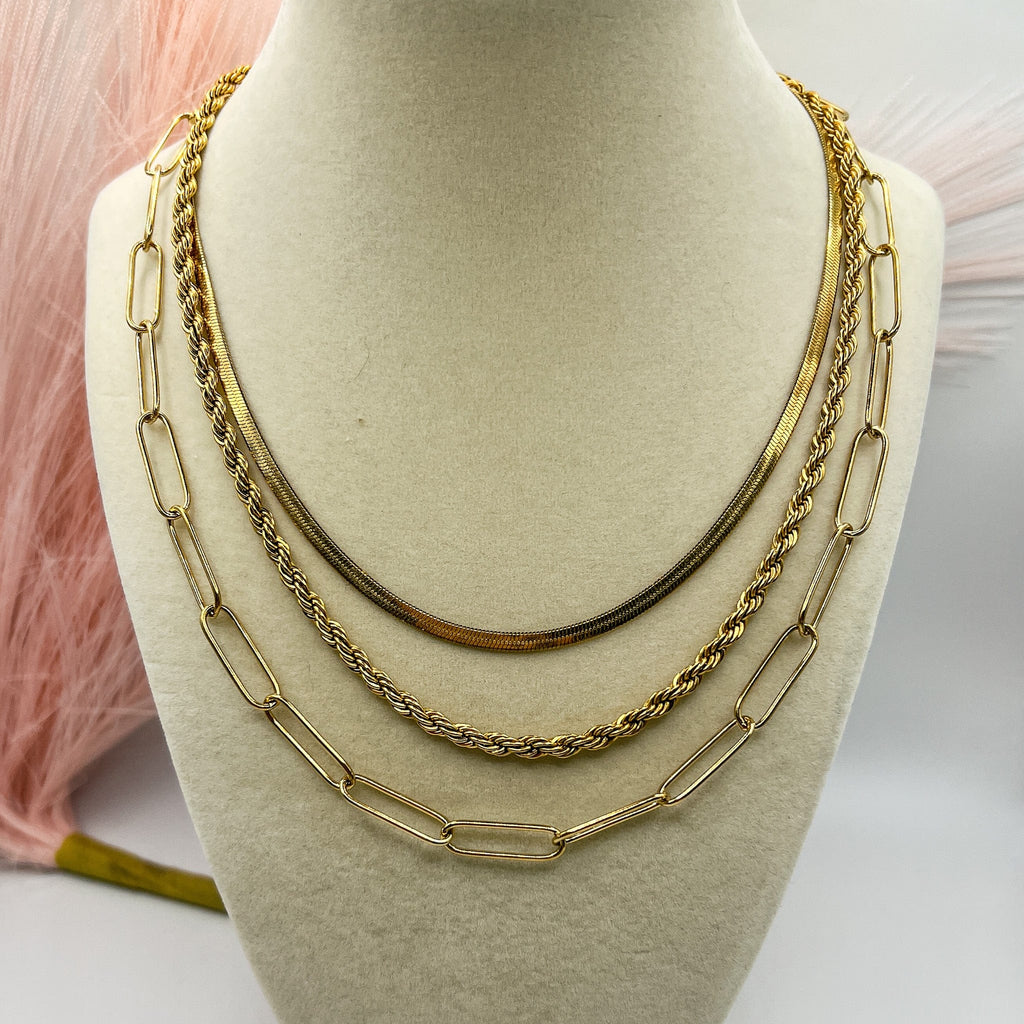 FIONA GRACE Necklaces The Stella 3 Piece Gold Necklace Stack