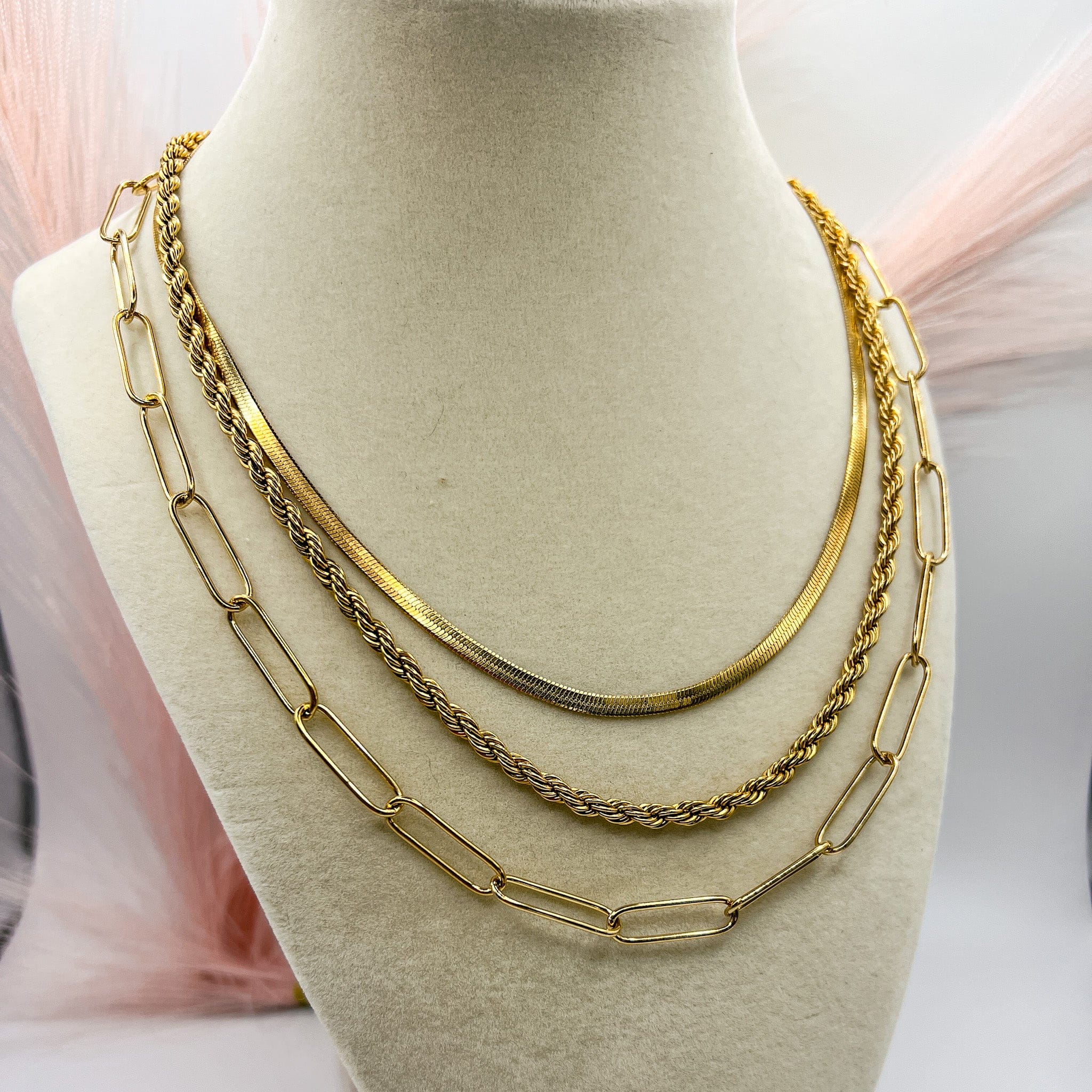 FIONA GRACE Necklaces The Stella 3 Piece Gold Necklace Stack