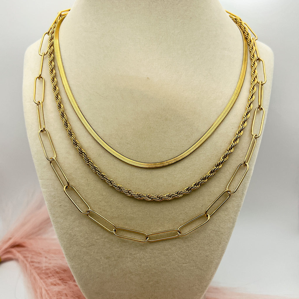 FIONA GRACE Necklaces The Stella 3 Piece Gold Necklace Stack