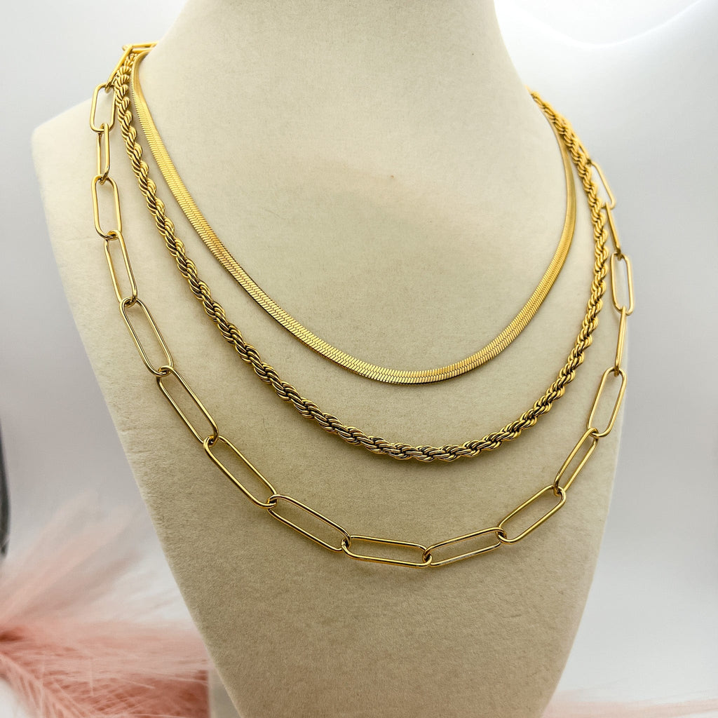 FIONA GRACE Necklaces The Stella 3 Piece Gold Necklace Stack
