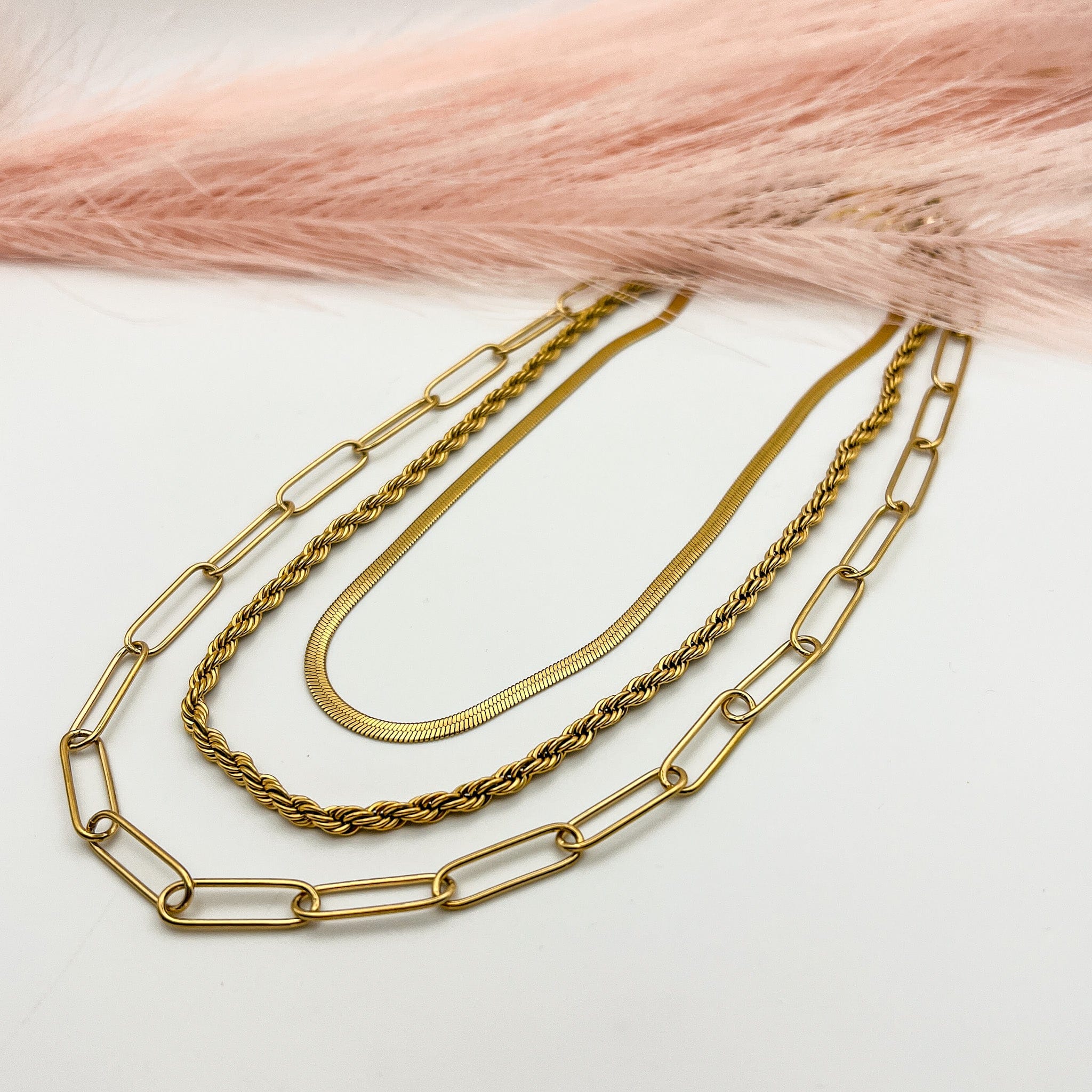 FIONA GRACE Necklaces The Stella 3 Piece Gold Necklace Stack