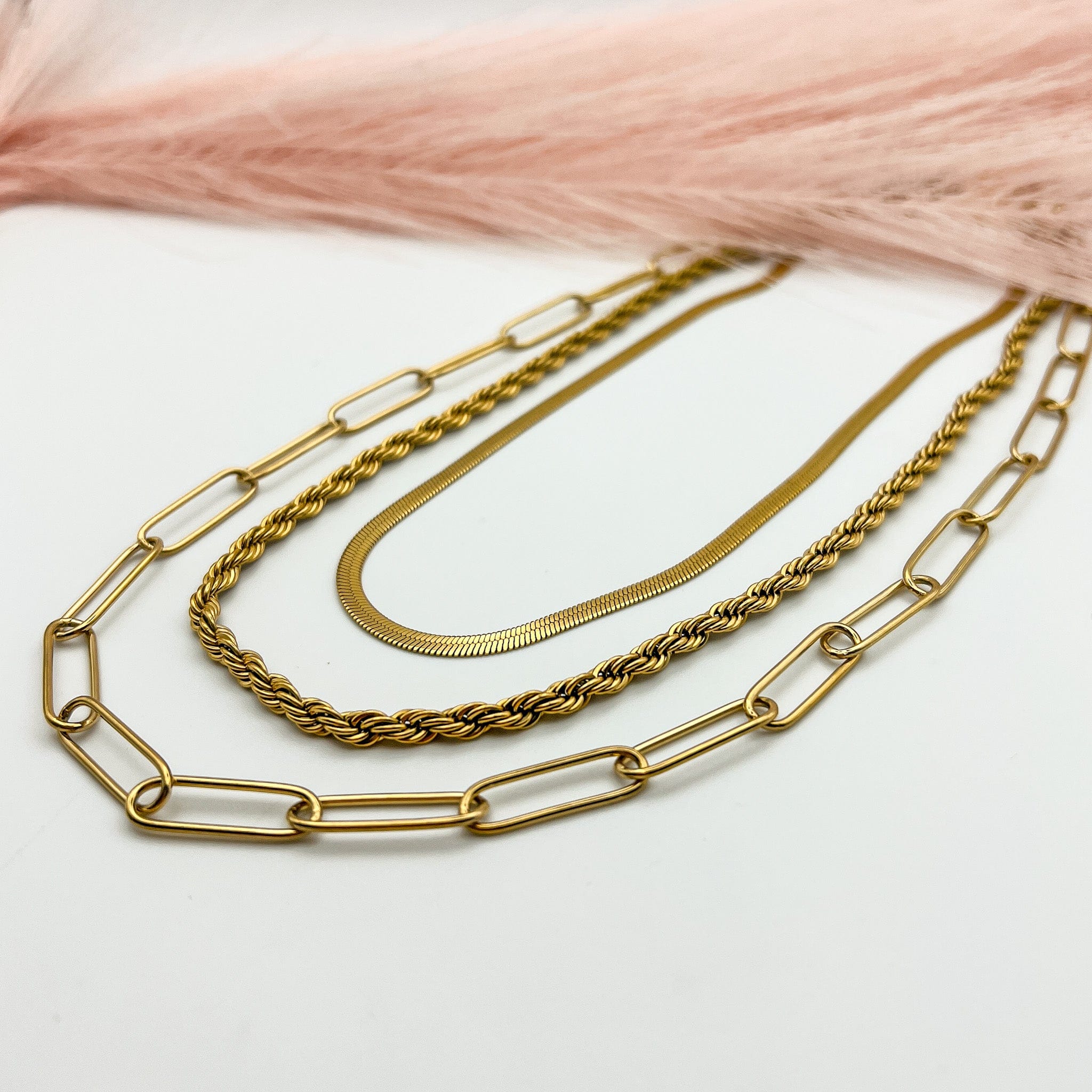 FIONA GRACE Necklaces The Stella 3 Piece Gold Necklace Stack