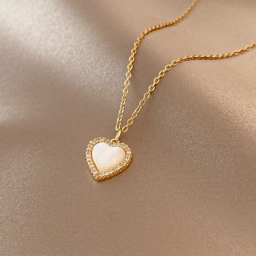 FIONA GRACE Necklaces White Heart Cubic Zirconia Encrusted Necklace- Waterproof