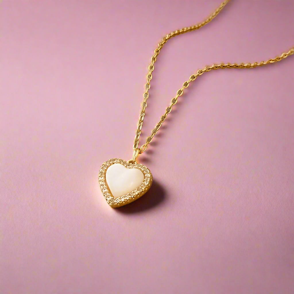 FIONA GRACE Necklaces White Heart Cubic Zirconia Encrusted Necklace- Waterproof