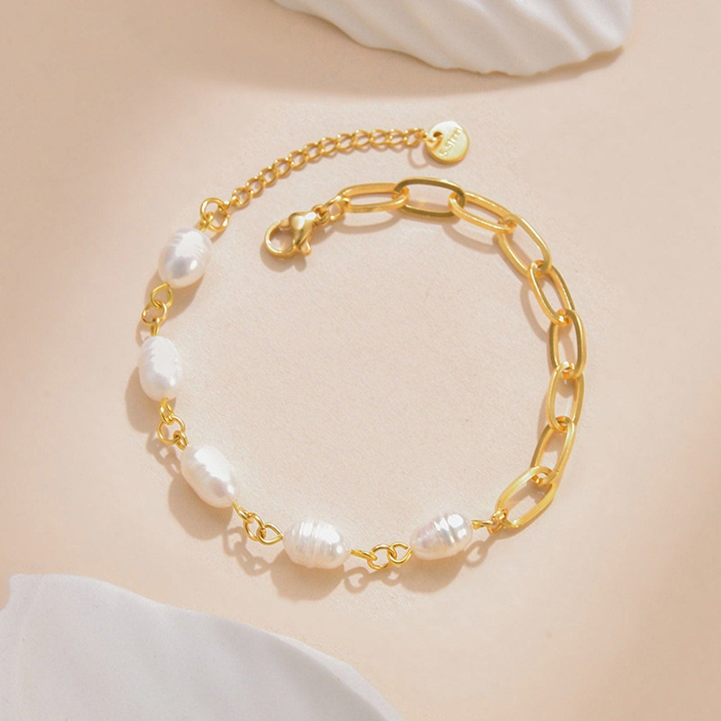 FIONA GRACE Paperclip Chain & Freshwater Pearl Bracelet- Waterproof