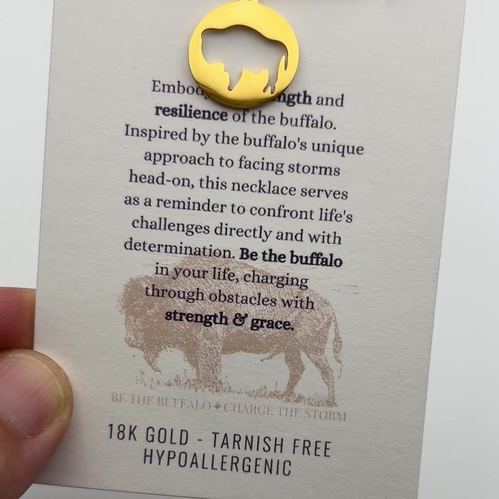 SALE- Meaningful Buffalo Pendant Necklace, 18K Gold, Tarnish Free