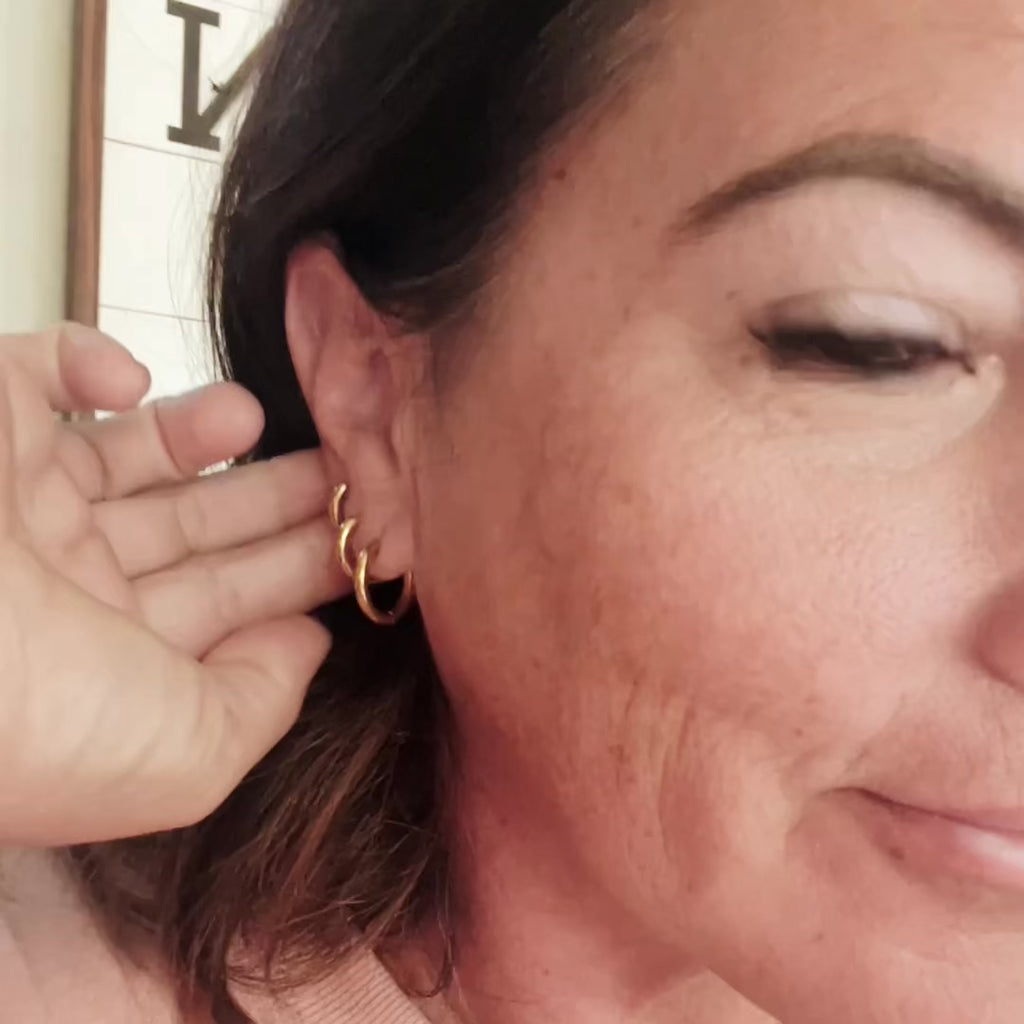 Triple Gold Hoop Huggie Earrings Set